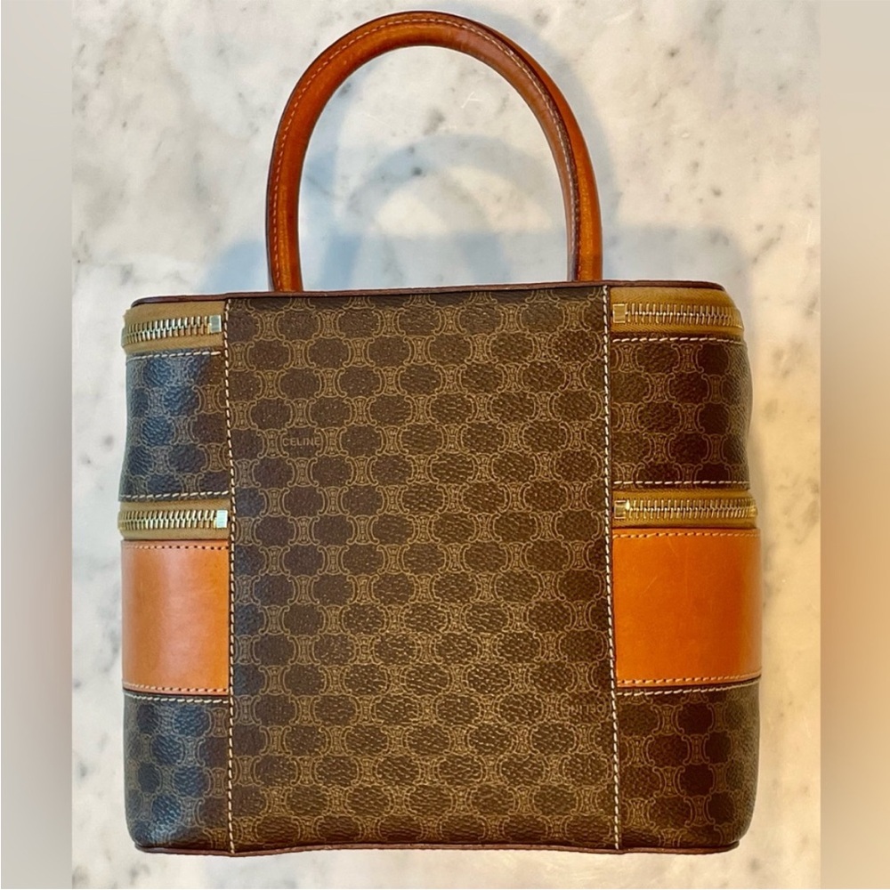 Celine Vintage Macadam Vanity, double compartment, brown/tan leather trim, EUC - Picture 2 of 16